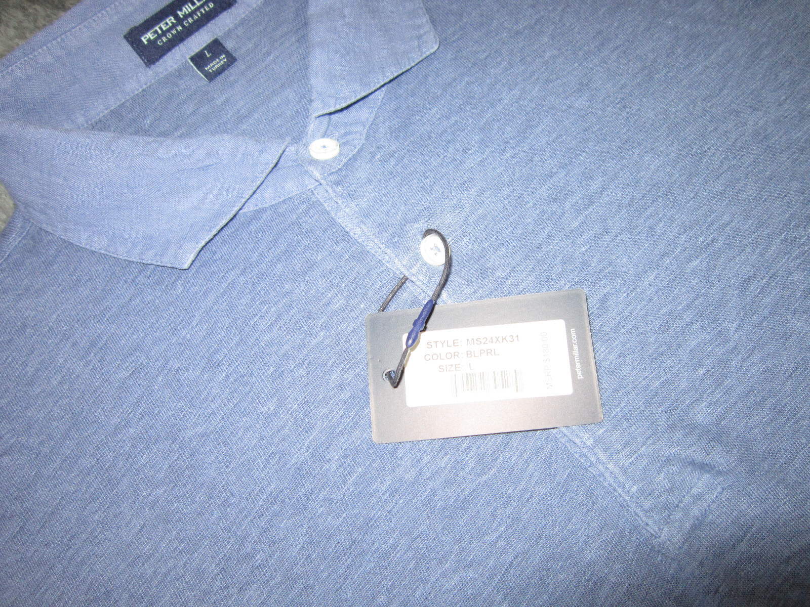PETER MILLAR Crown Crafted Greystone Polo Shirt Linen BLPRL Blue Pearl Sz L $180