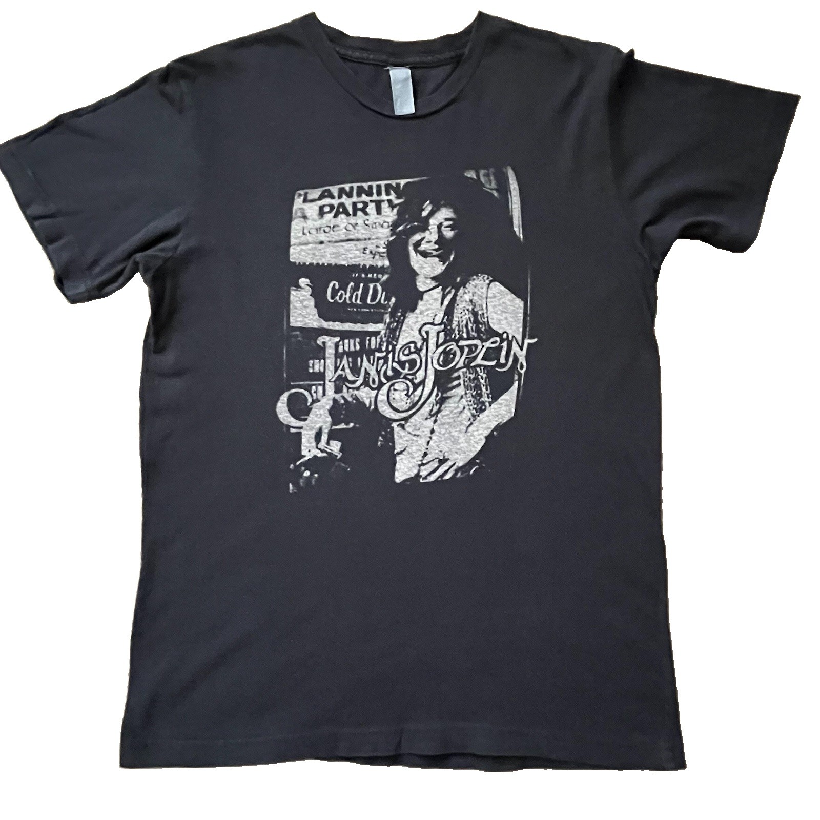 Vintage Janis Joplin Graphic Tee Black Size M Distressed Rock Band T-Shirt