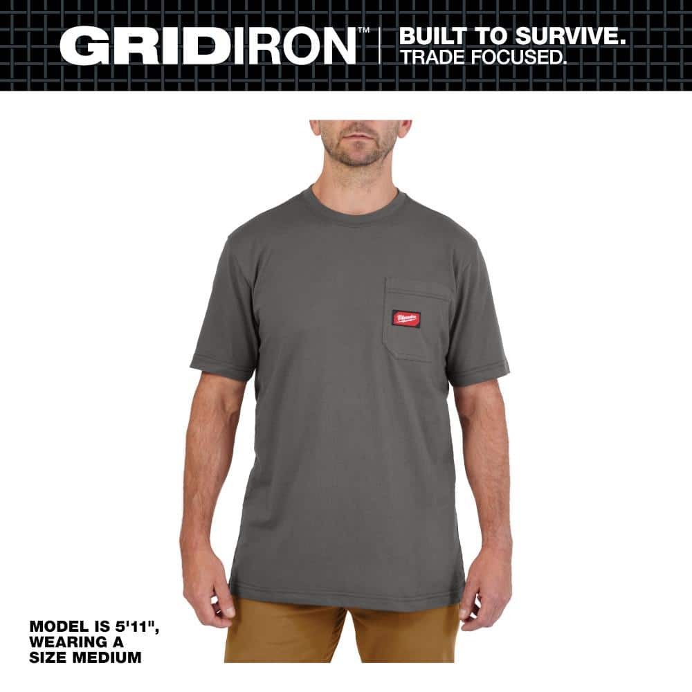 Milwaukee Men’s Medium Gray GRIDIRON Cotton/Polyester Short-Sleeve Pocket TShirt