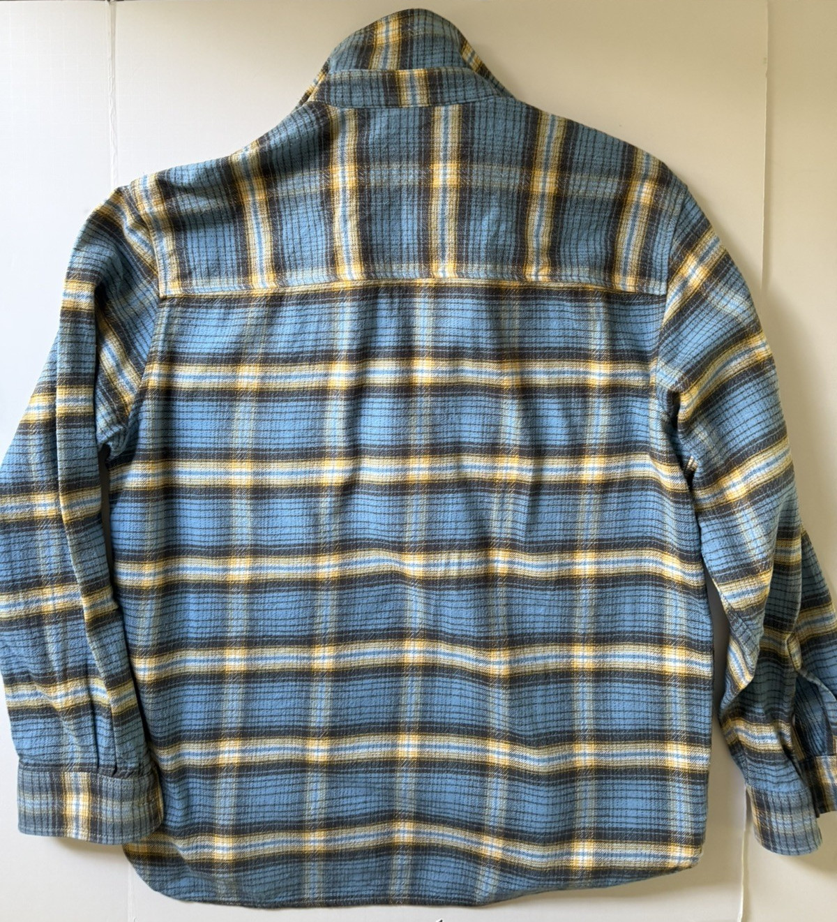 Territory Ahead Vintage 1/2-Zip Cotton Flannel Pullover Shirt Blue Yellow Mens L