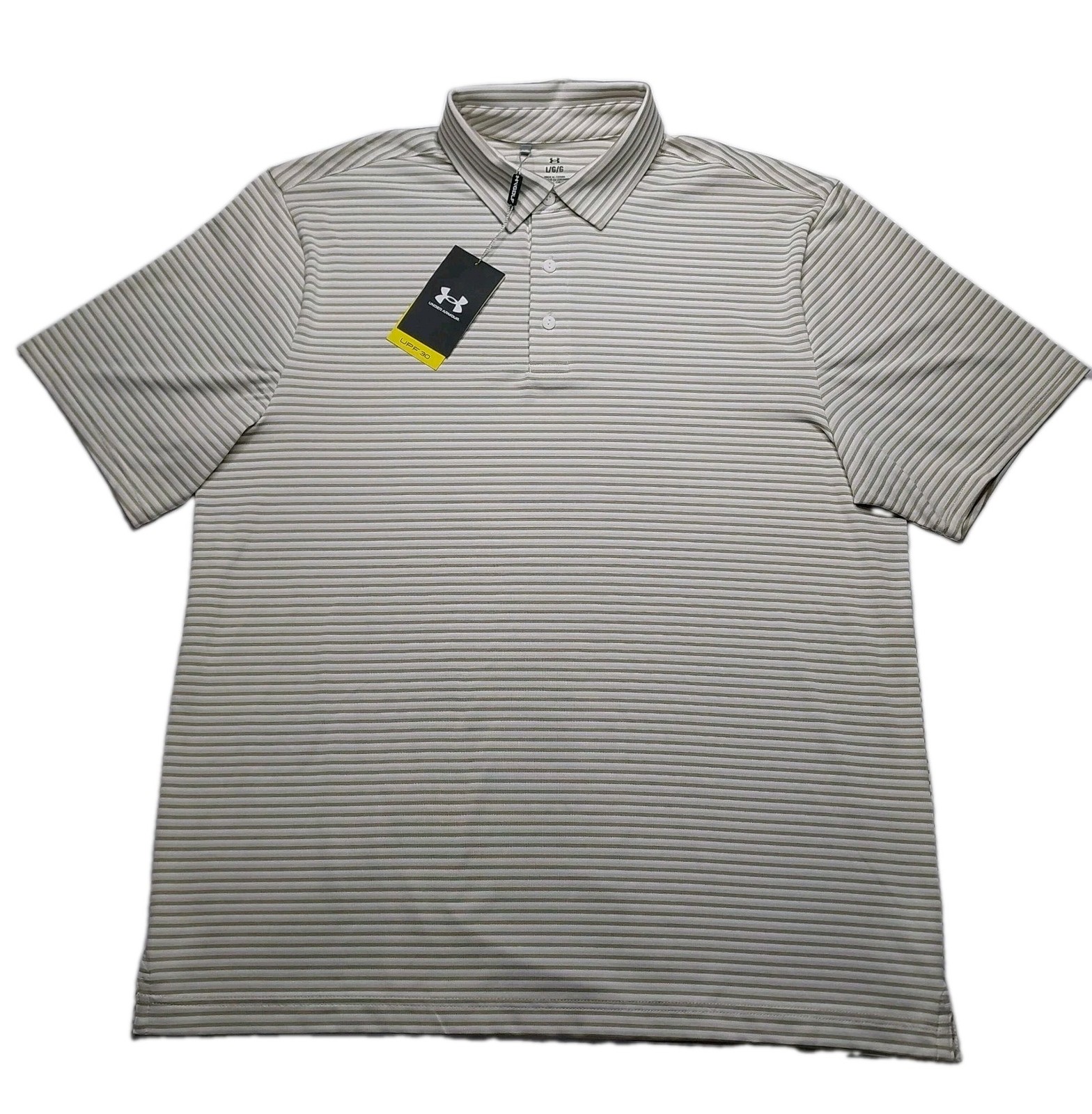 Under Armour Polo Shirt Mens Large UPF 30 Anti Odor Golf Performance Stripe