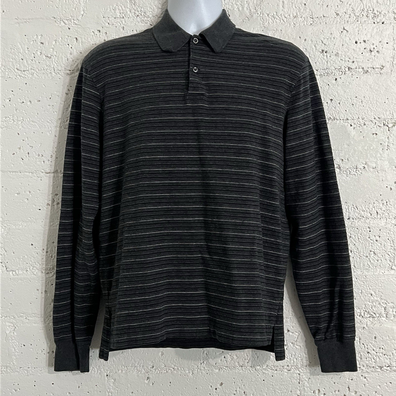 Polo by Ralph Lauren Polo Shirt M Gray Striped Ribbed Long Sleeve Pima Cotton