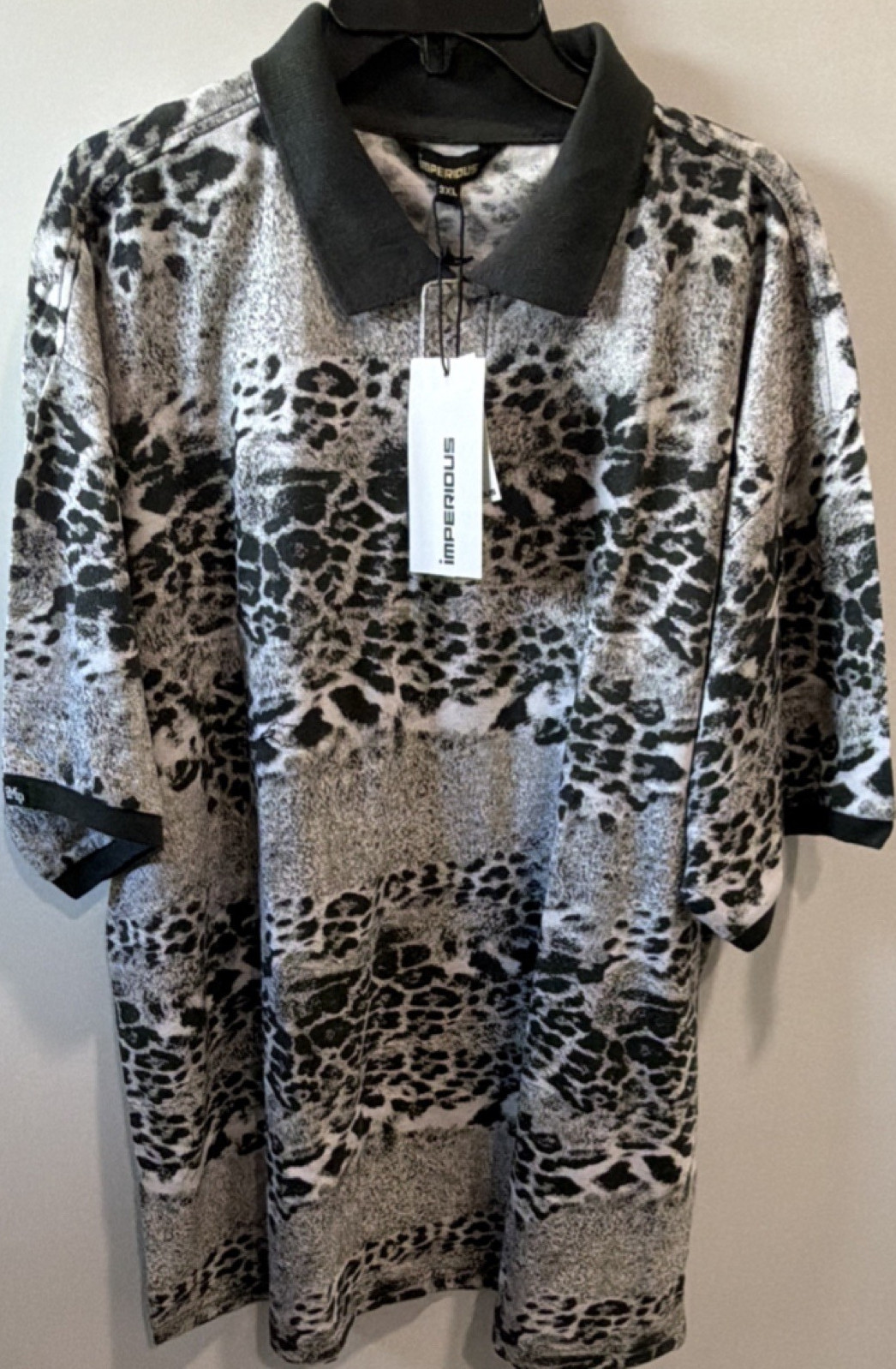 Vtg Y2K Imperious Men’s 2xl Big & Tall Polo Gray/Black Leopard Animal Print