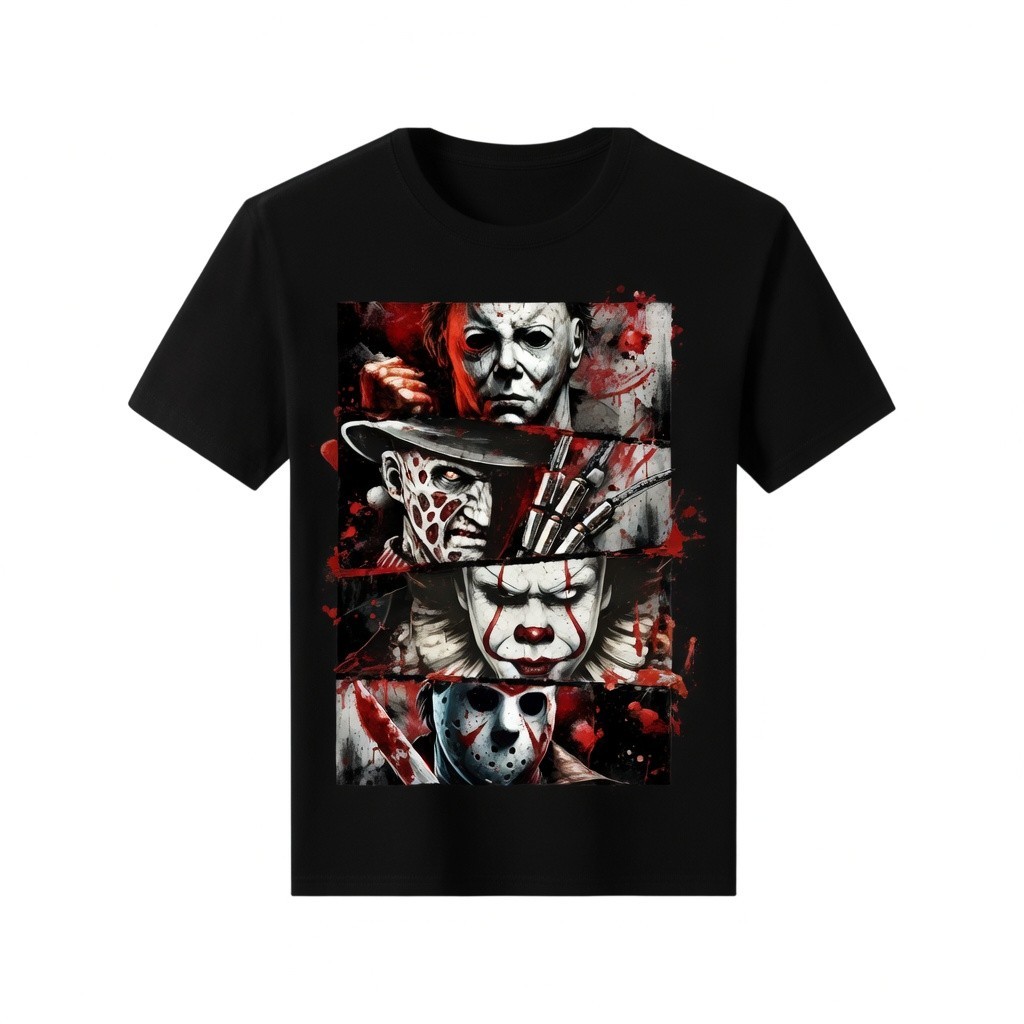Michael Myers Freddy Pennywise Jason Horror Movie Tribute Graphic Tee Shirt