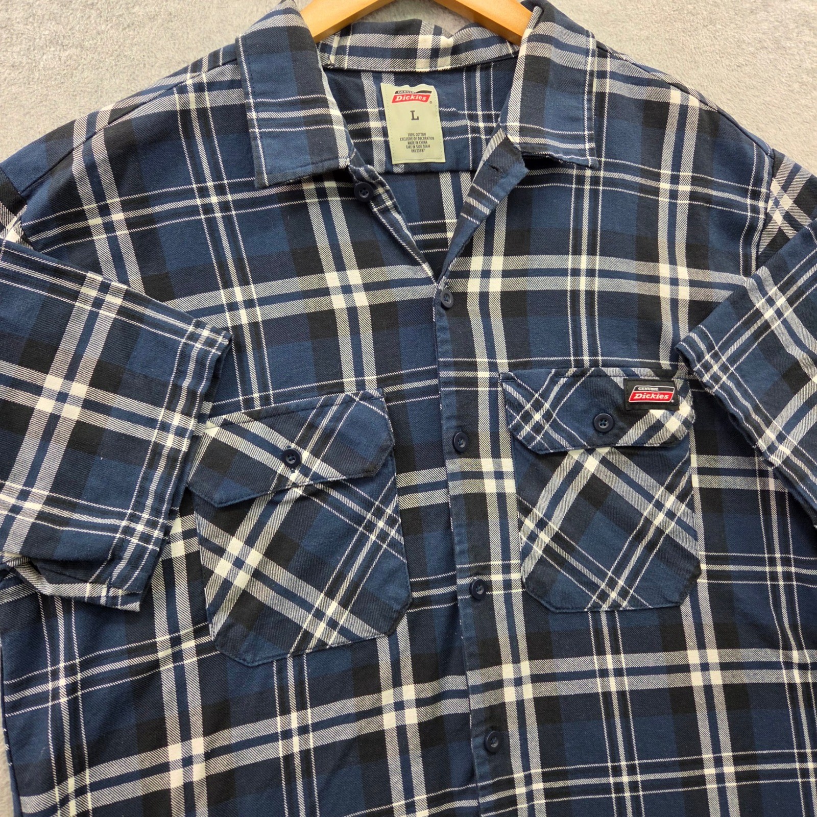 DICKIES GD5300 Plaid Short Sleeve Button Down Shirt Mens Large 100% Cotton