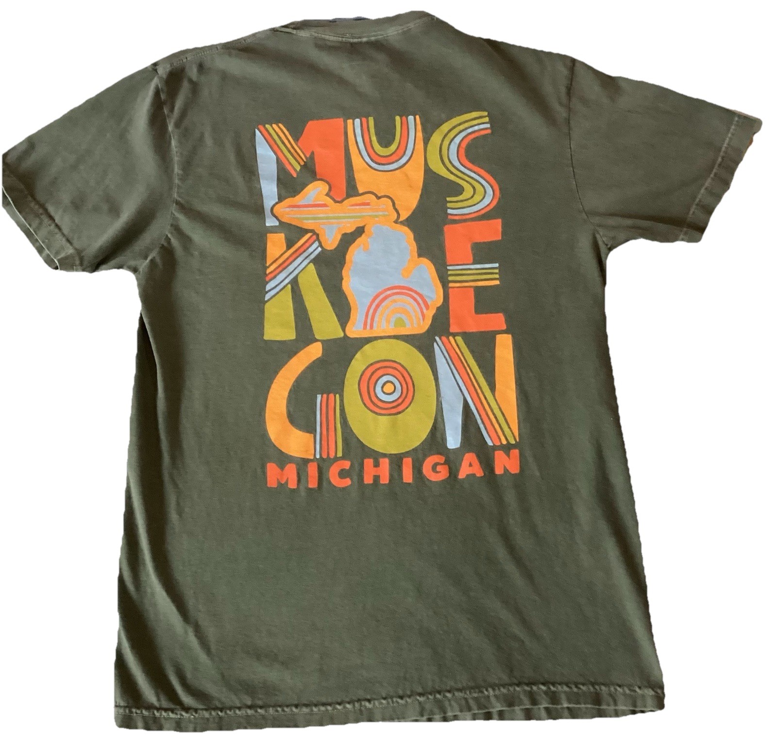Ten Finger Fish Muskegon Michigan Graphic TShirt Comfort Colors Moss Green Size