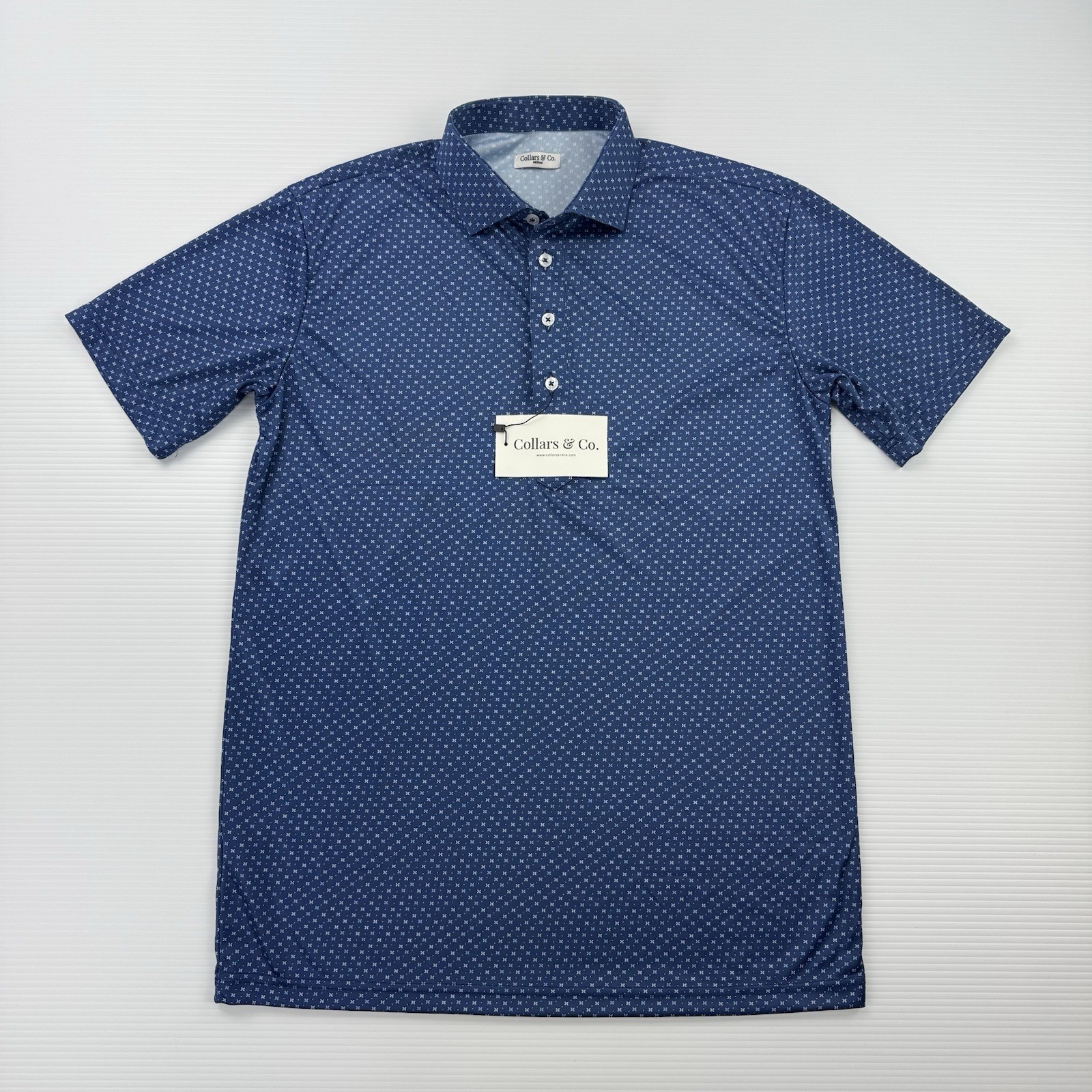 Collars & Co Dress Collar Polo Shirt Mens M Blue Performance Golf NWT Stretch