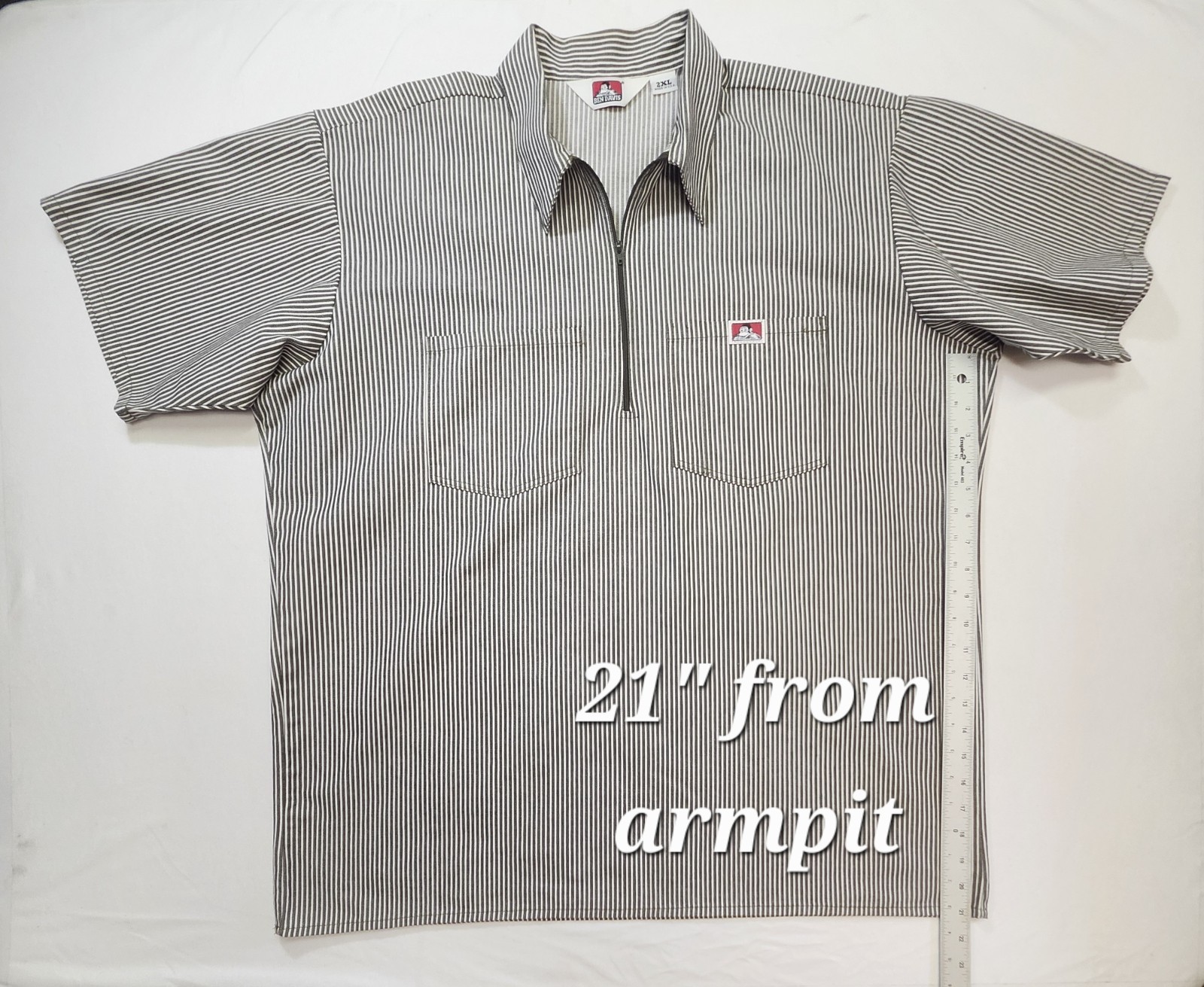 VTG Ben Davis Shirt Men’s 2XL Gray Hickory Stripe Half Zip Workwear Short Sleeve
