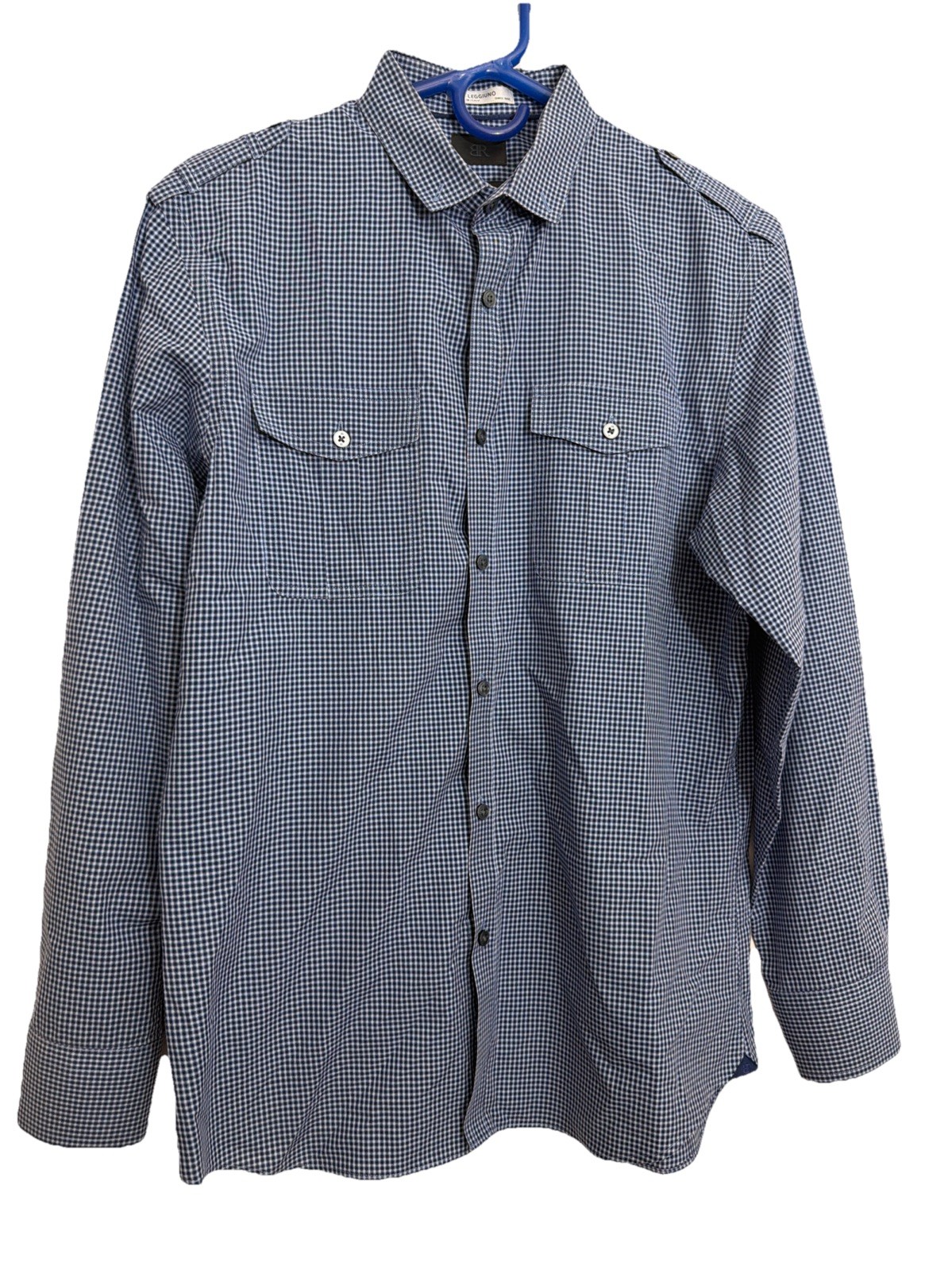 Banana Republic-leggiung Men’s Utility Blue Slim Fit LS Shirt Made In Italy