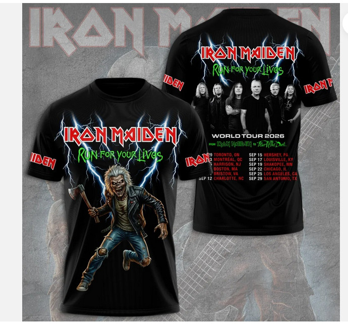 Iron 1Maiden 3D Apparel 2026 Tour Run For Your Lives Shirt Unisex S-3XL