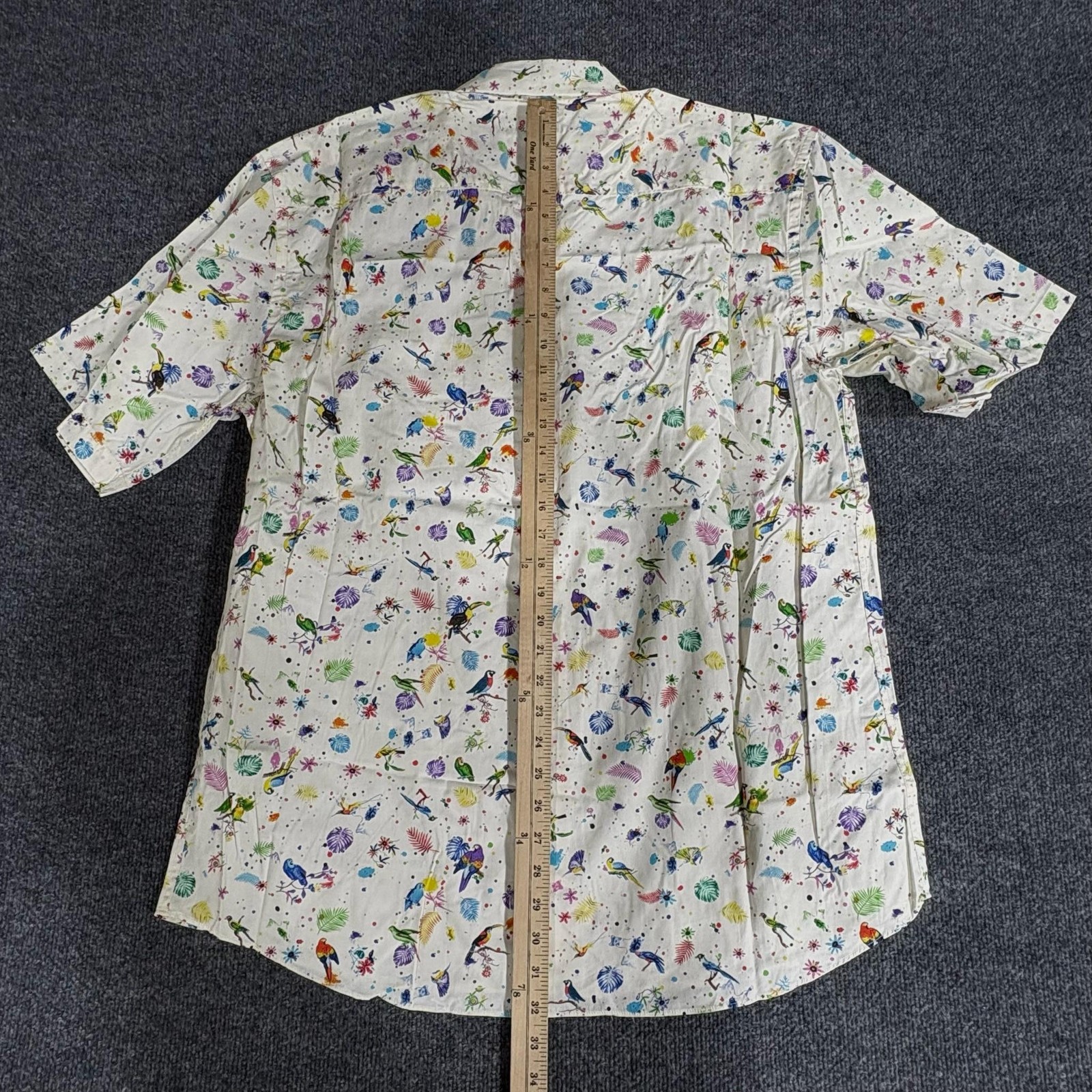 Alan Flusser Shirt Mens XL Multicolor Bird Floral Short Sleeve Button Up Casual