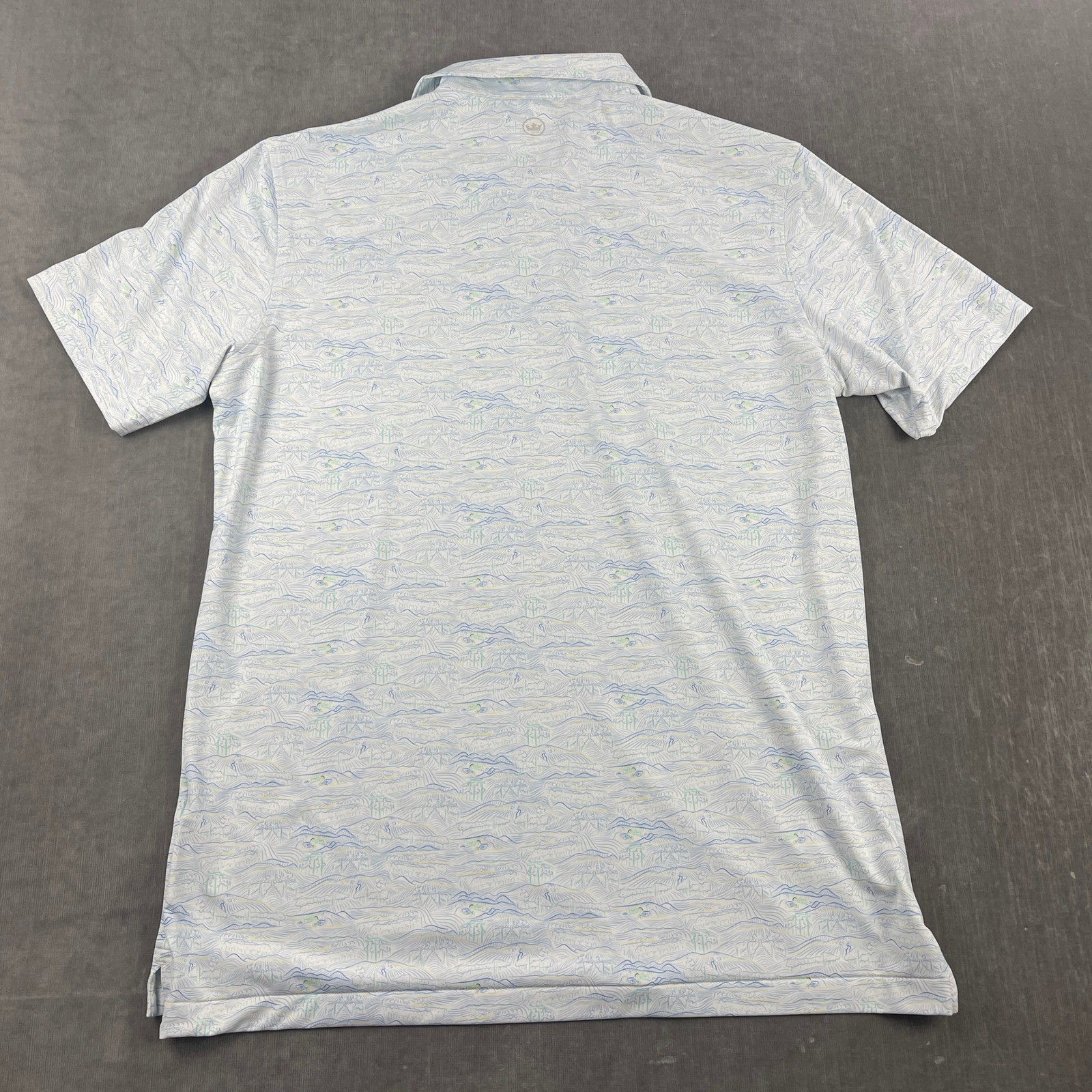 Peter Millar Crown Crafted Mens L White Blue Green Polo Landscape Print