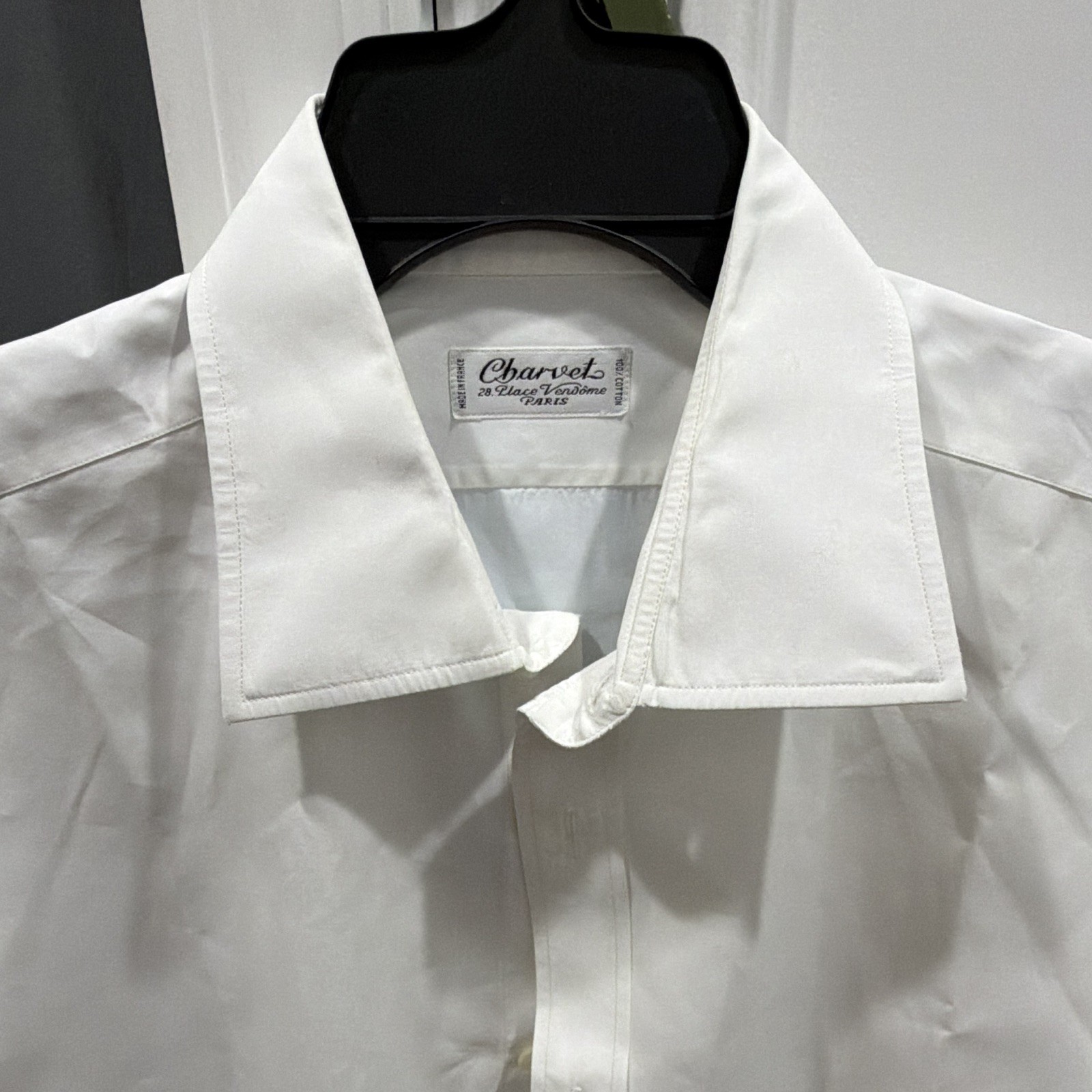 Charvet Classic Fit White Solid Cotton Dress Shirt 28.5×29.5 Point Collar