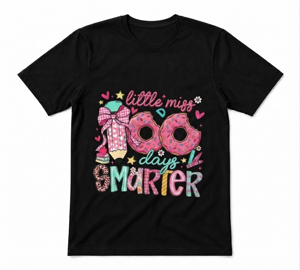 Little Miss 100 Days Smarter Teacher School Celebration Lover Black T-shirt