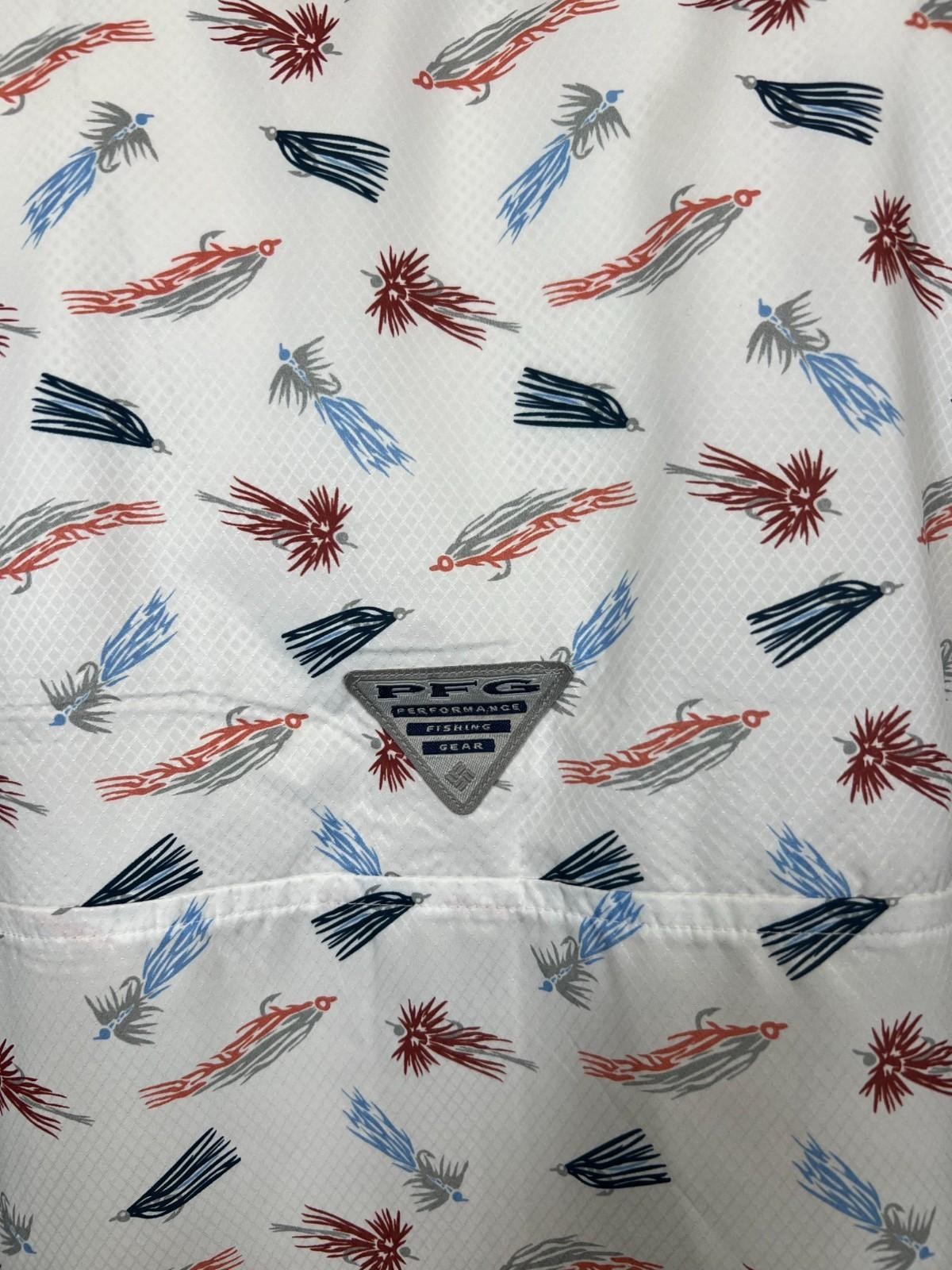 Columbia Men’s White Fly Pride Shirt PFG Super Slack Tide Camp S/S (111)
