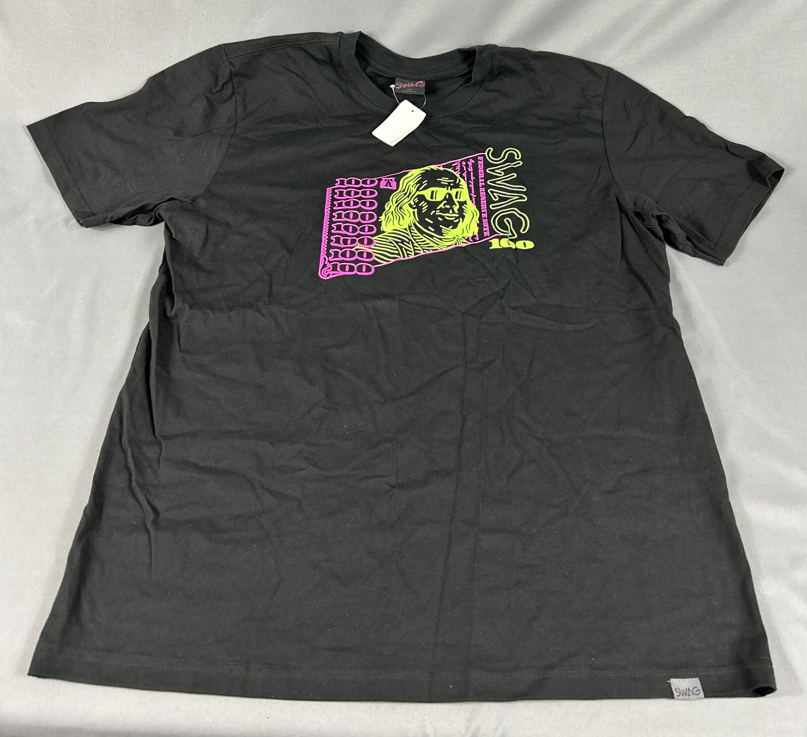 Swag Golf Tee T-Shirt Franklin Lockup Graphic Print Large Black 100% Cotton $98