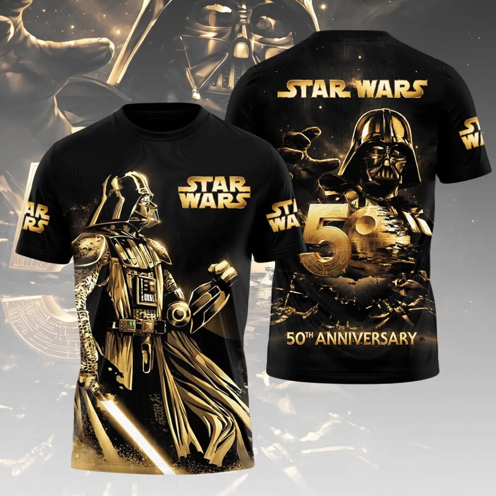 Star Wars 50th Anniversary Shirt Darth Vader Gold Tribute 3D All Over Print Tee