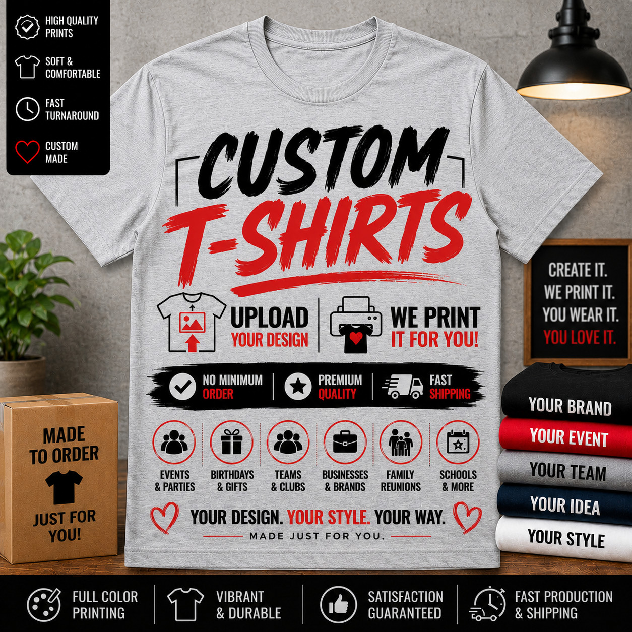 Mens GRAY SS Pro Club 7XL Personalized Custom Tee Shirt Photo Text or Logo