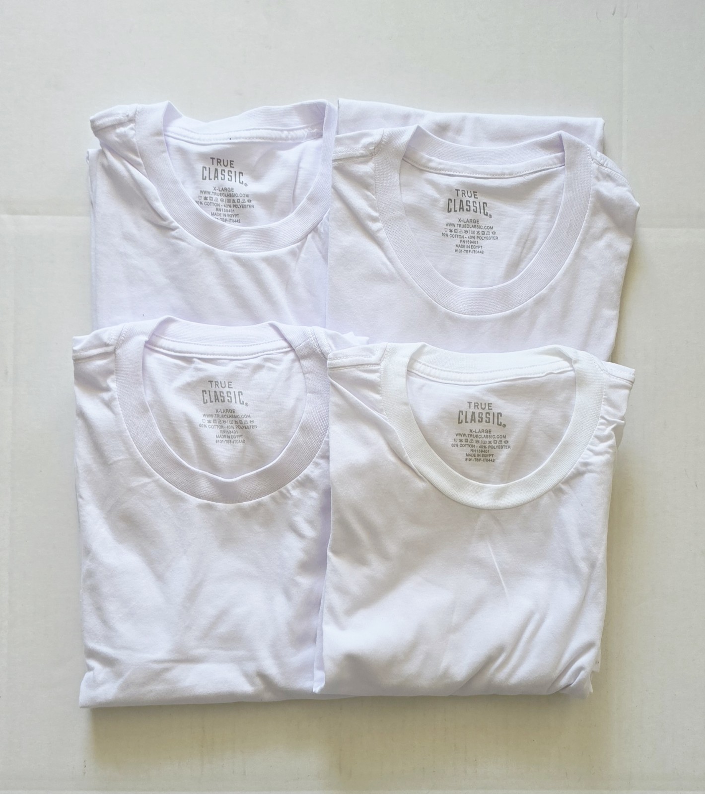 True Classic – Crew Neck – Short Sleeve T-Shirt – White – Large – 4 Pack