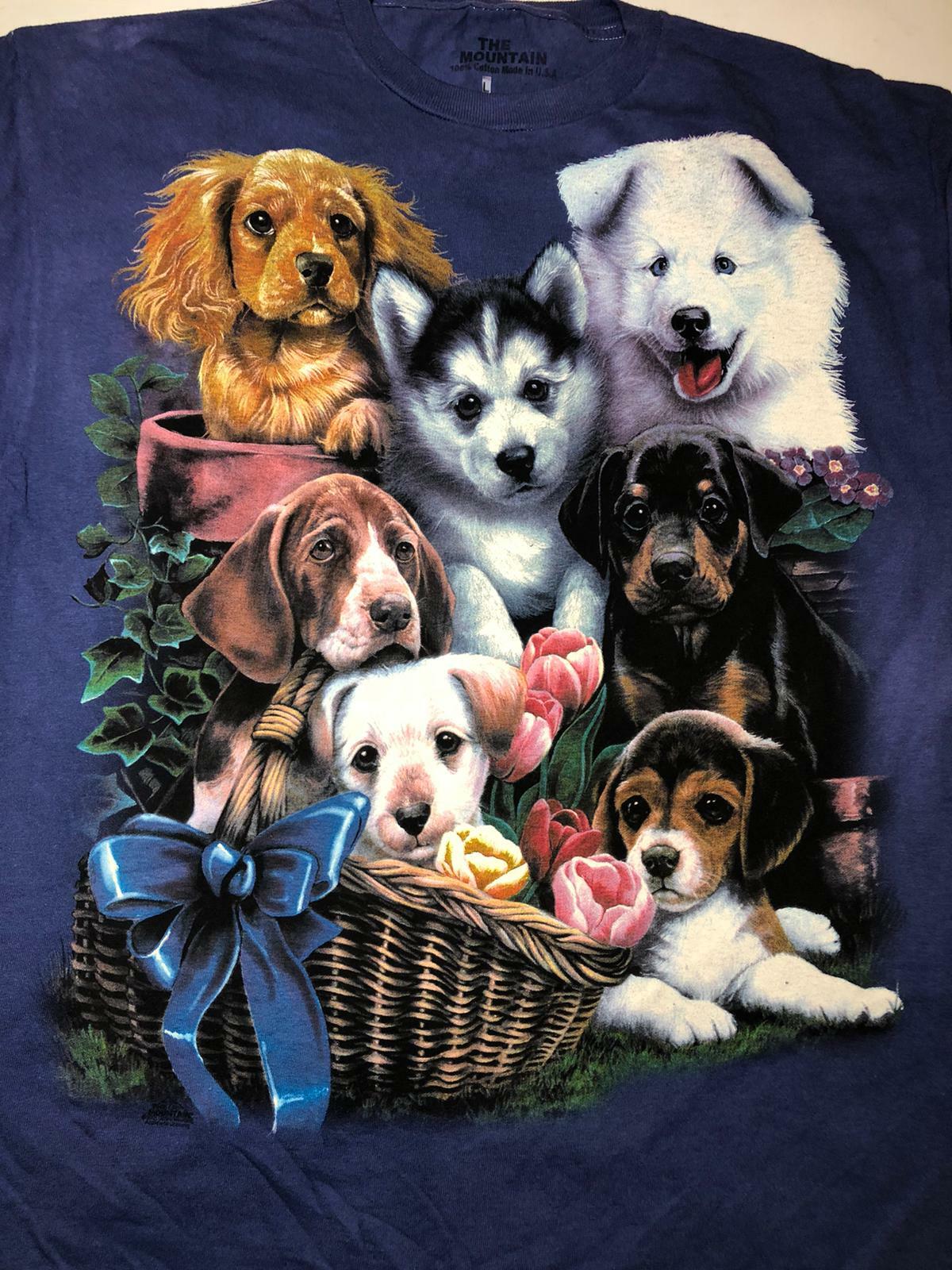 The Mountain Puppy Collage Cute Dogs Cotton Animal Purple Pets T-Shirt L-3X