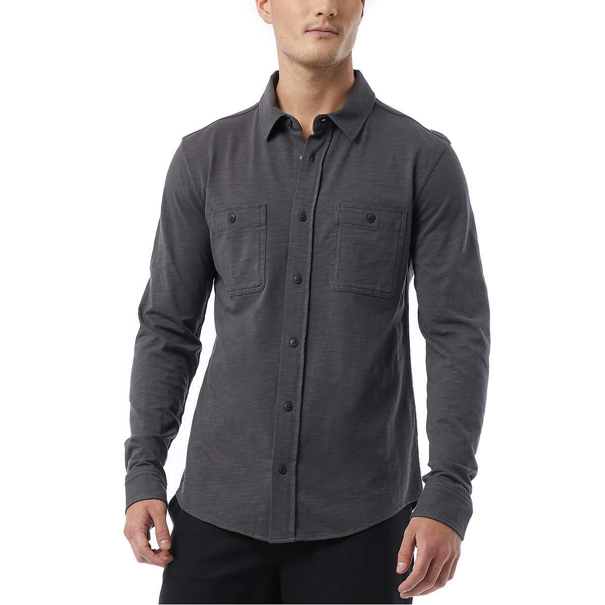 32 Degrees Men’s Long Sleeve Button Down Shirt, Knit Fabrication, Relaxed Fit