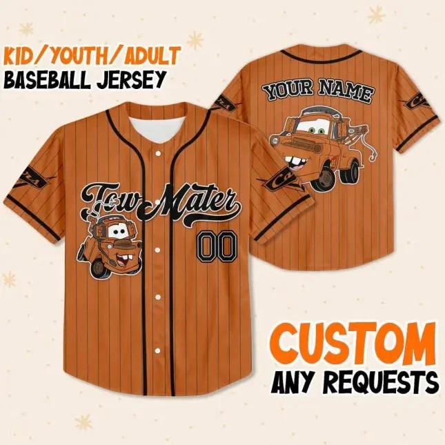 Disney Cars Lightning Tow Mater Simple Adult_Youth Baseball Jersey Shirt
