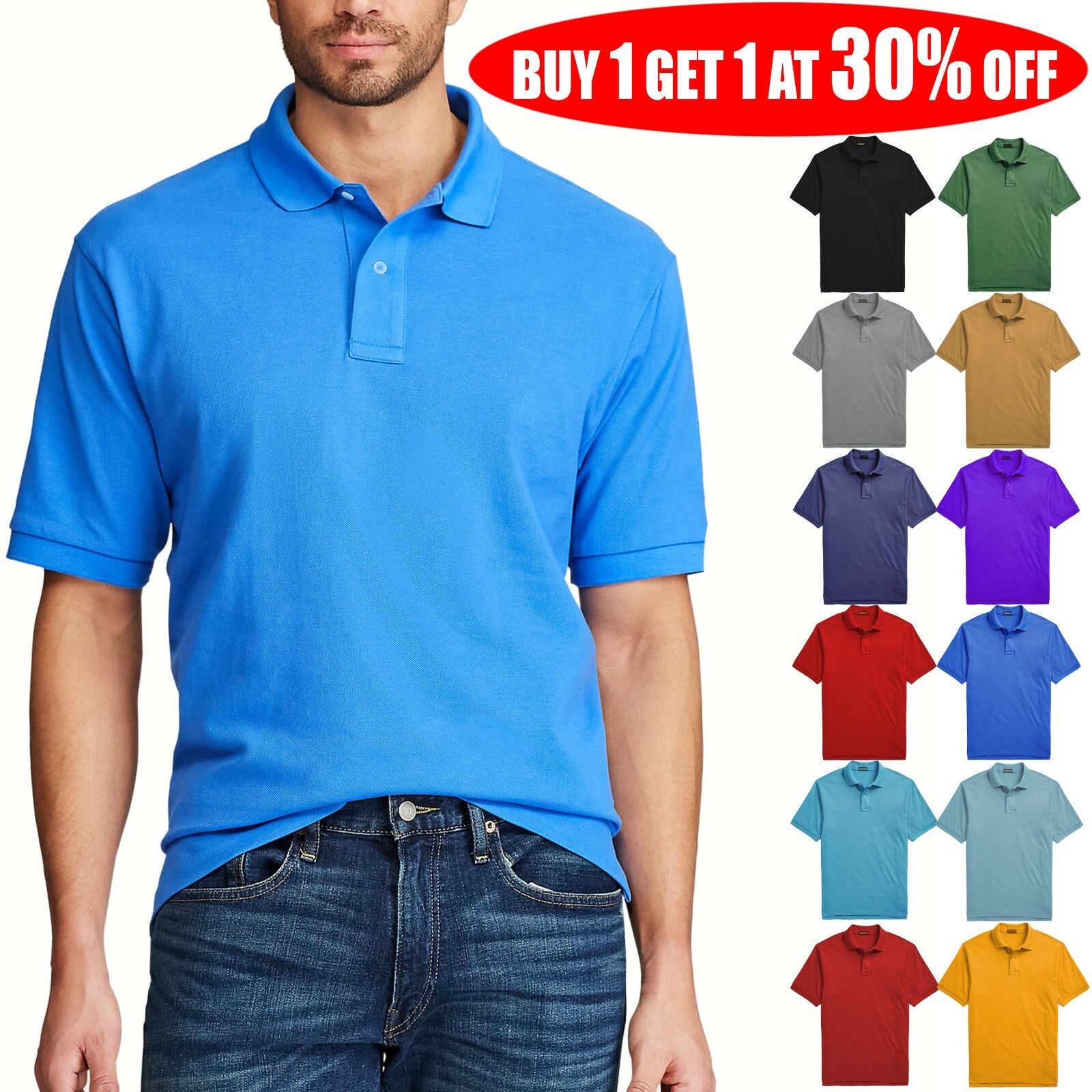 Men’s Polo Shirt Golf Sports Cotton Short Sleeve Jersey Casual Plain T Shirt