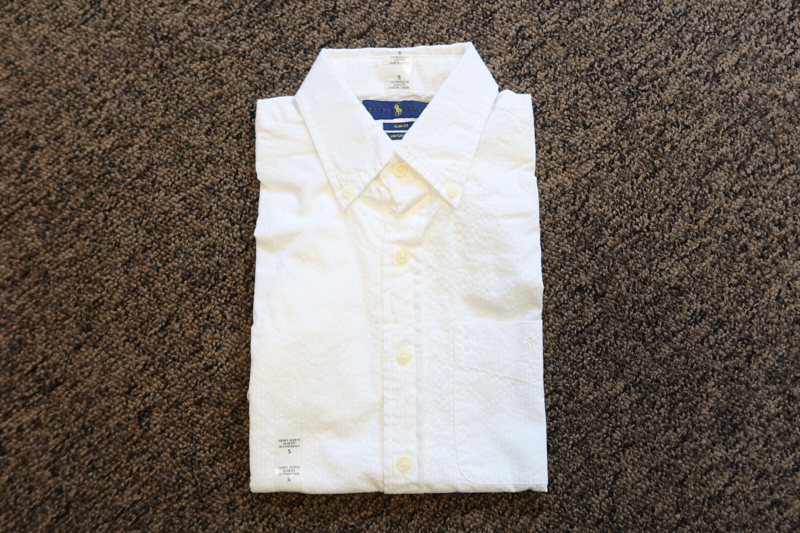 Ralph Lauren Men’s Slim Fit Untucked Seersucker Button Down Shirt SMALL – White