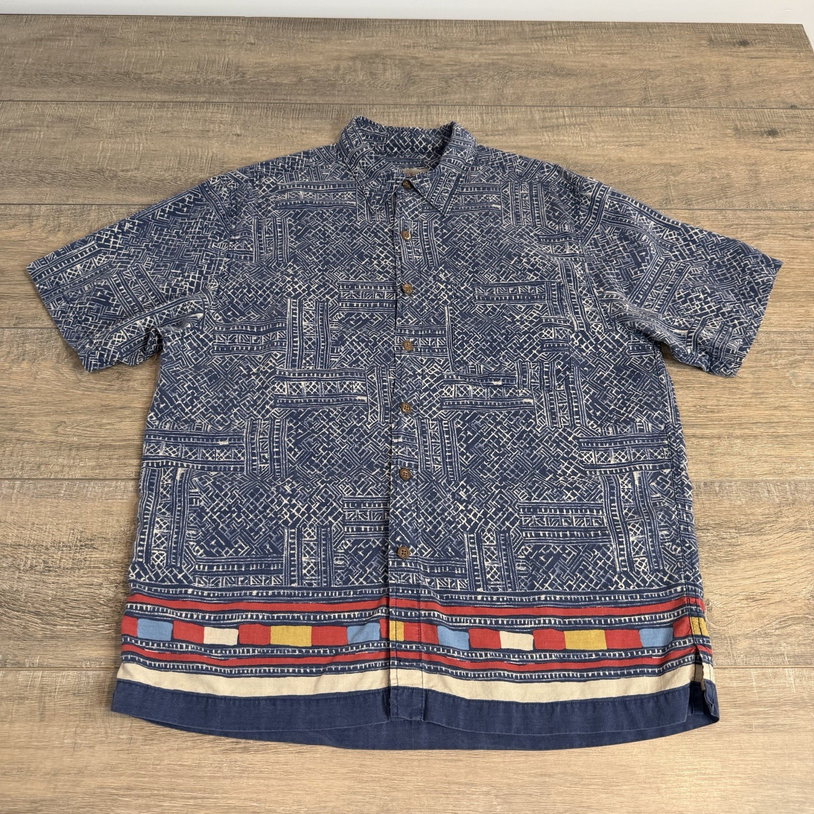 The Territory Ahead Mens Short Sleeve Button Shirt Large Geometric Lyocell B22