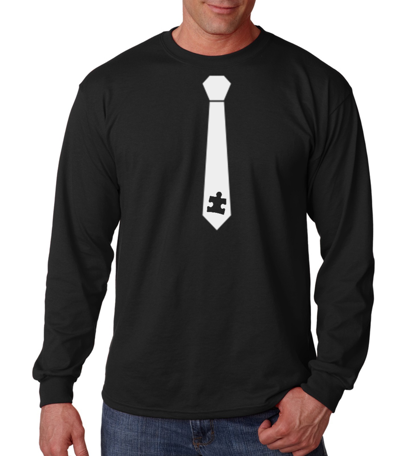 Long Sleeve Autistic Tie Shirt Autism Awareness T-Shirt Autism Dad Tee