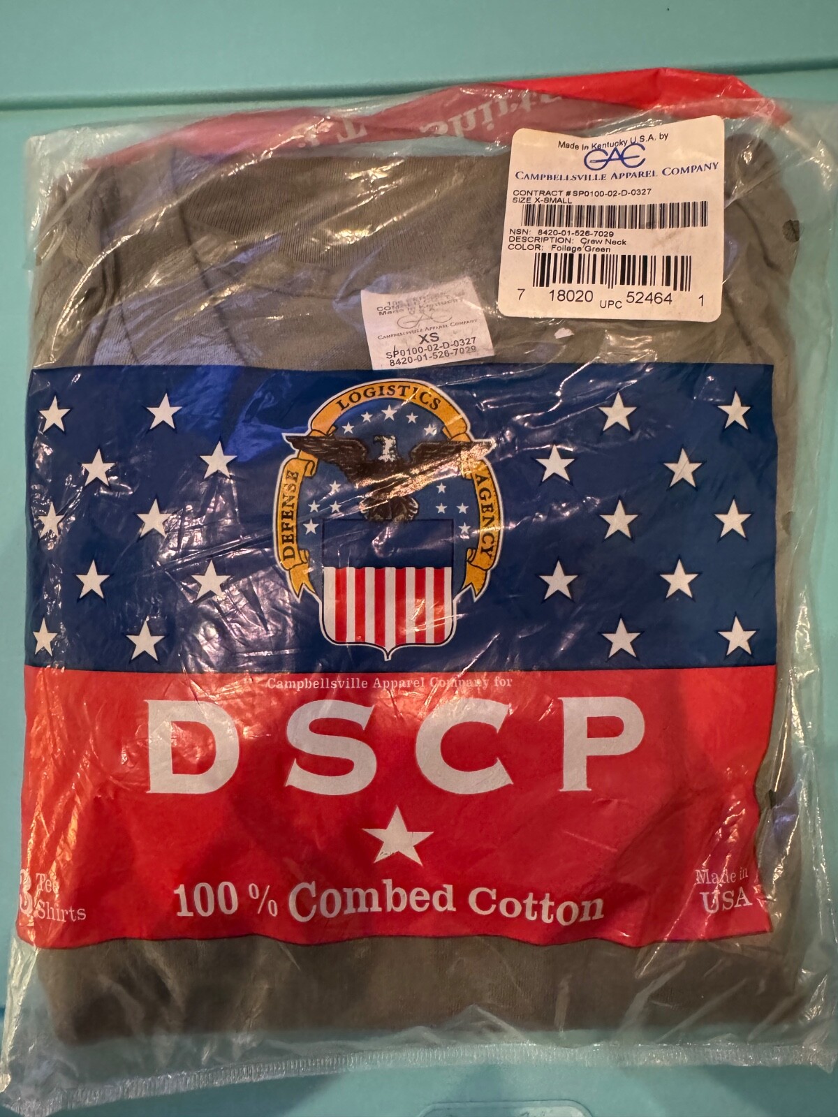 CAMPBELLSVILLE APPAREL COMPANY DSCP 100% COMBED COTTON CREW NECK 3PK MENS XS