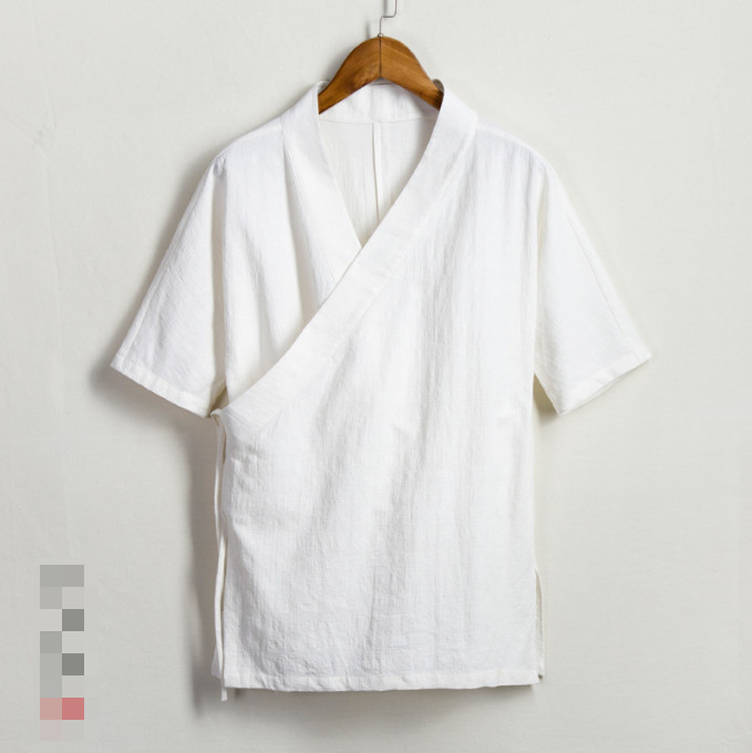 Mens Short Sleeve Tops Hanfu Summer Chiness Summer Cotton Line Shirts Tops New