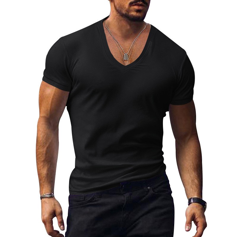 Summer Solid V-Neck Short Sleeve Tee