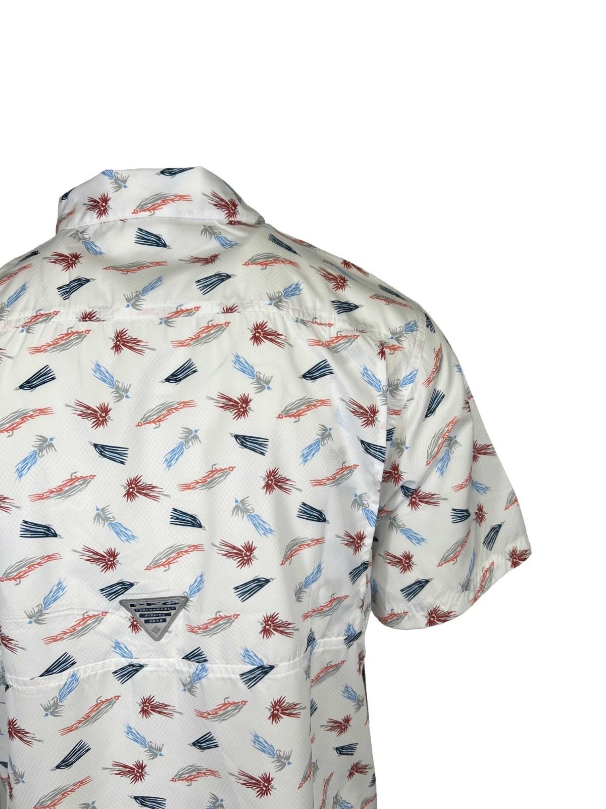 Columbia Men’s White Fly Pride Shirt PFG Super Slack Tide Camp S/S (111)