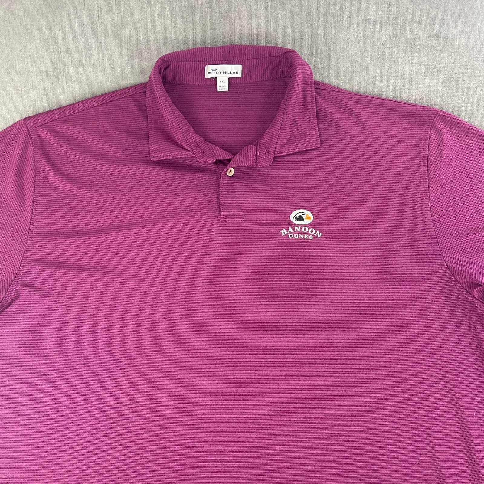 Peter Millar Men XXL Purple Polo Bandon Dunes Golf Shirt Striped Performance