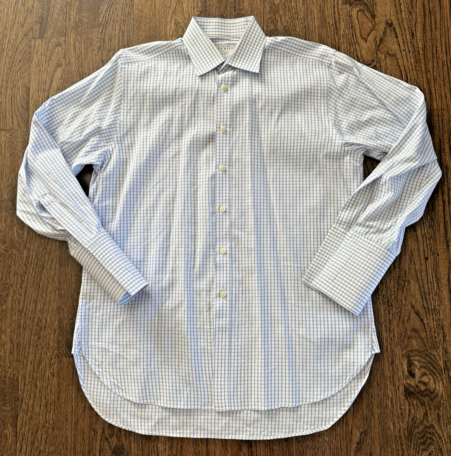 Charles Tyrwhitt Men’s 16 33 Blue White Checked Dress Shirt 41/84cm French Cuff