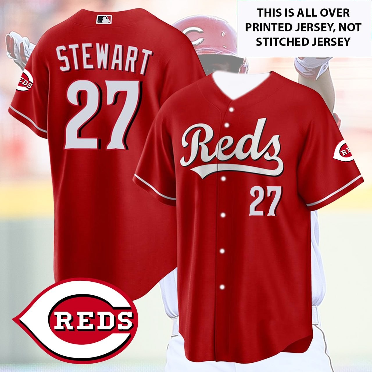 🔥Sal #27 Stewart Cincinnati Baseball Team 2026 Number & Name AOP For Fans