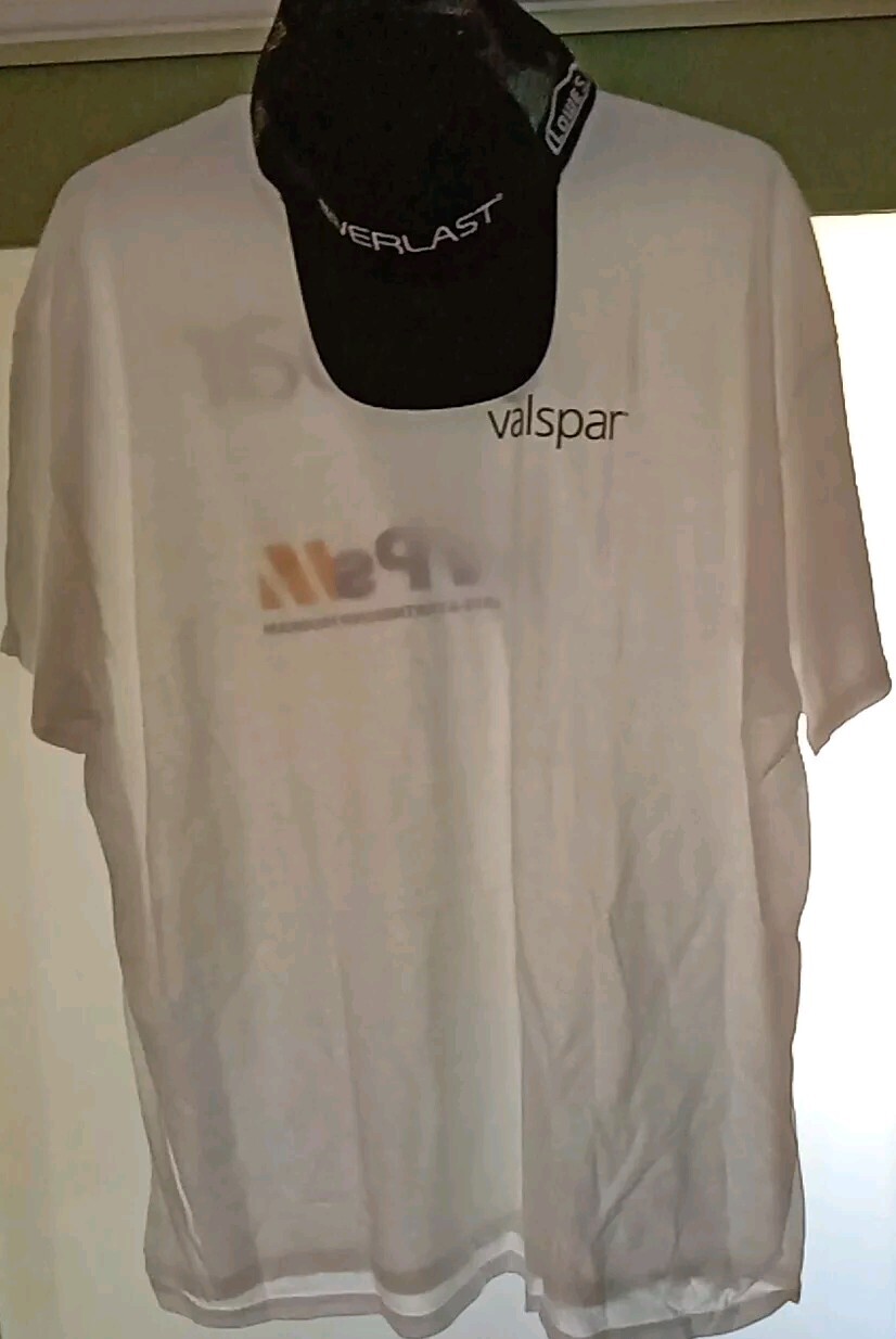 Valspar Lowes MVP White XXL T shirt Gildan Dry 50/50 cotton, poly & Black Hat