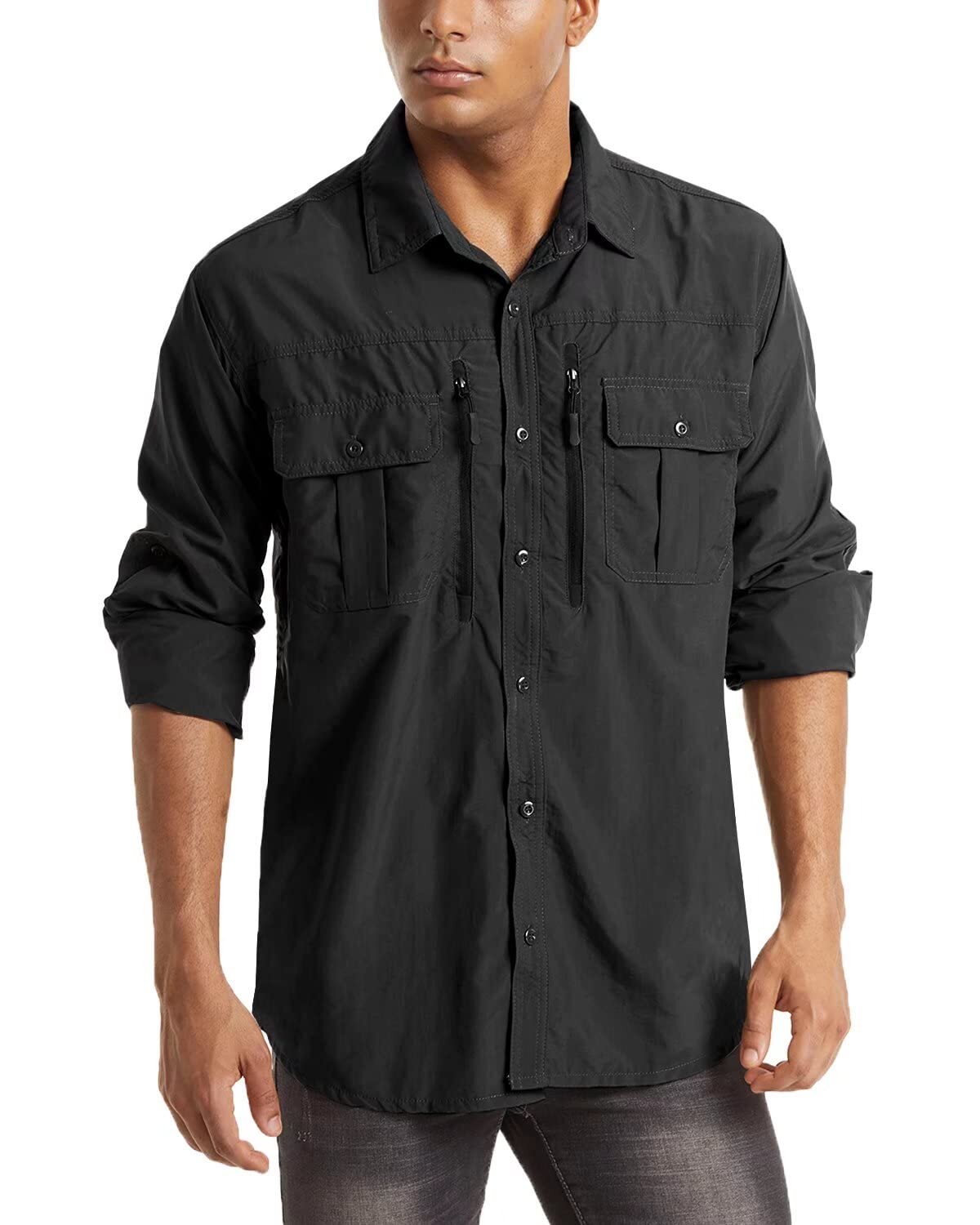 Mens Tactical Hiking Shirt Cargo Work Long Sleeve Shirts Quick Dry Performance T