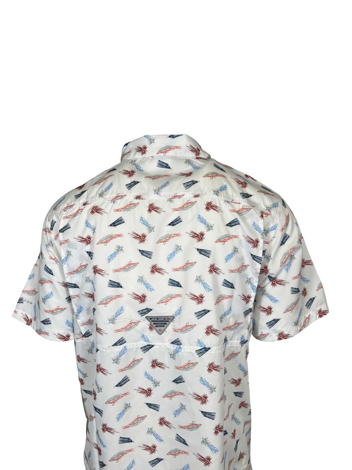 Columbia Men’s White Fly Pride Shirt PFG Super Slack Tide Camp S/S (111)