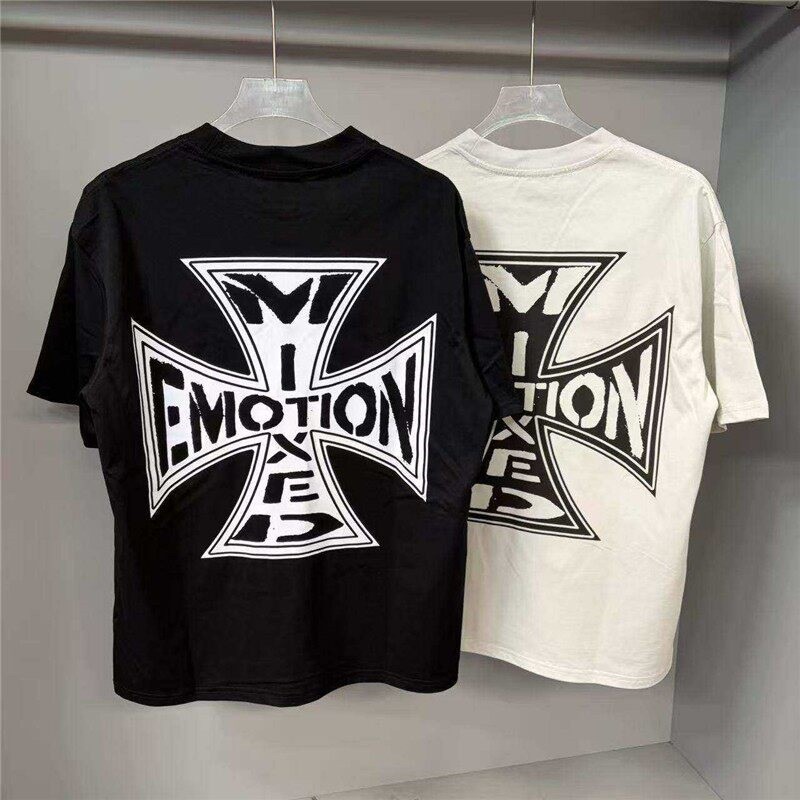 Mixed Emotion – Loose-Fitting Retro Letter-Printed Holey Top for Men and Women