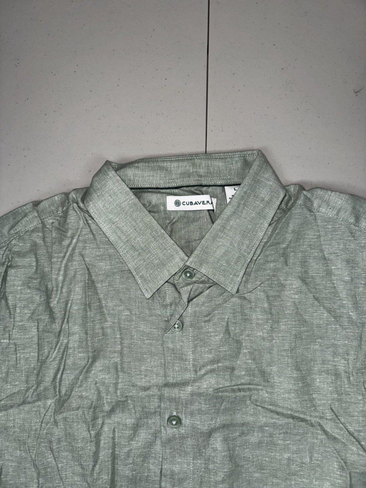 Cubavera Men’s Button Front Shirt Solid Green Linen Short Sleeve NWT Pick Size