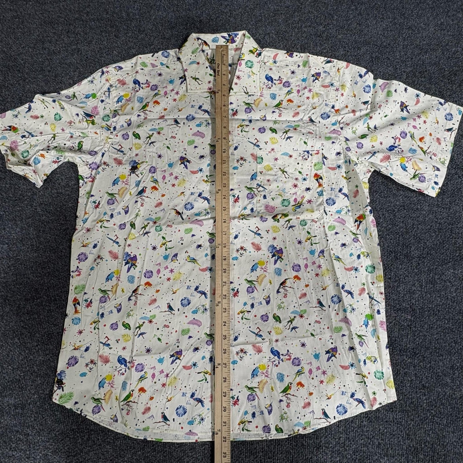 Alan Flusser Shirt Mens XL Multicolor Bird Floral Short Sleeve Button Up Casual