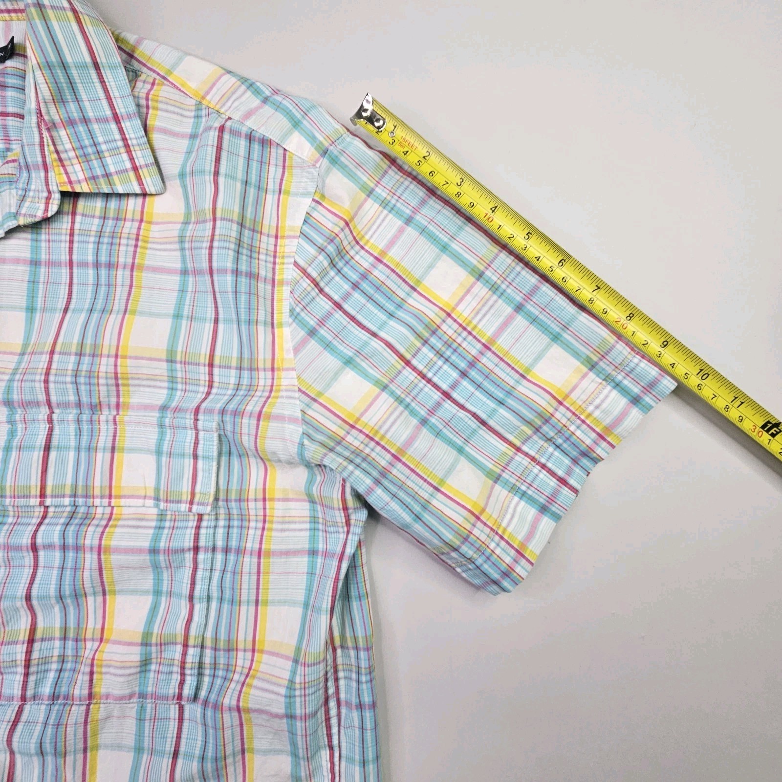 French Connection Men’s Plaid Shirt Size M Multi-Color Short Sleeve Cotton
