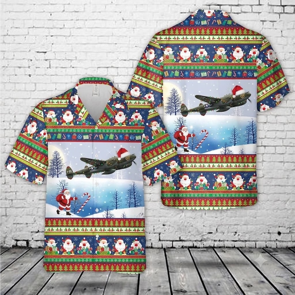 Lockheed P-38 Air Force Hawaiian Shirt Christmas Button Down Men’s Gift