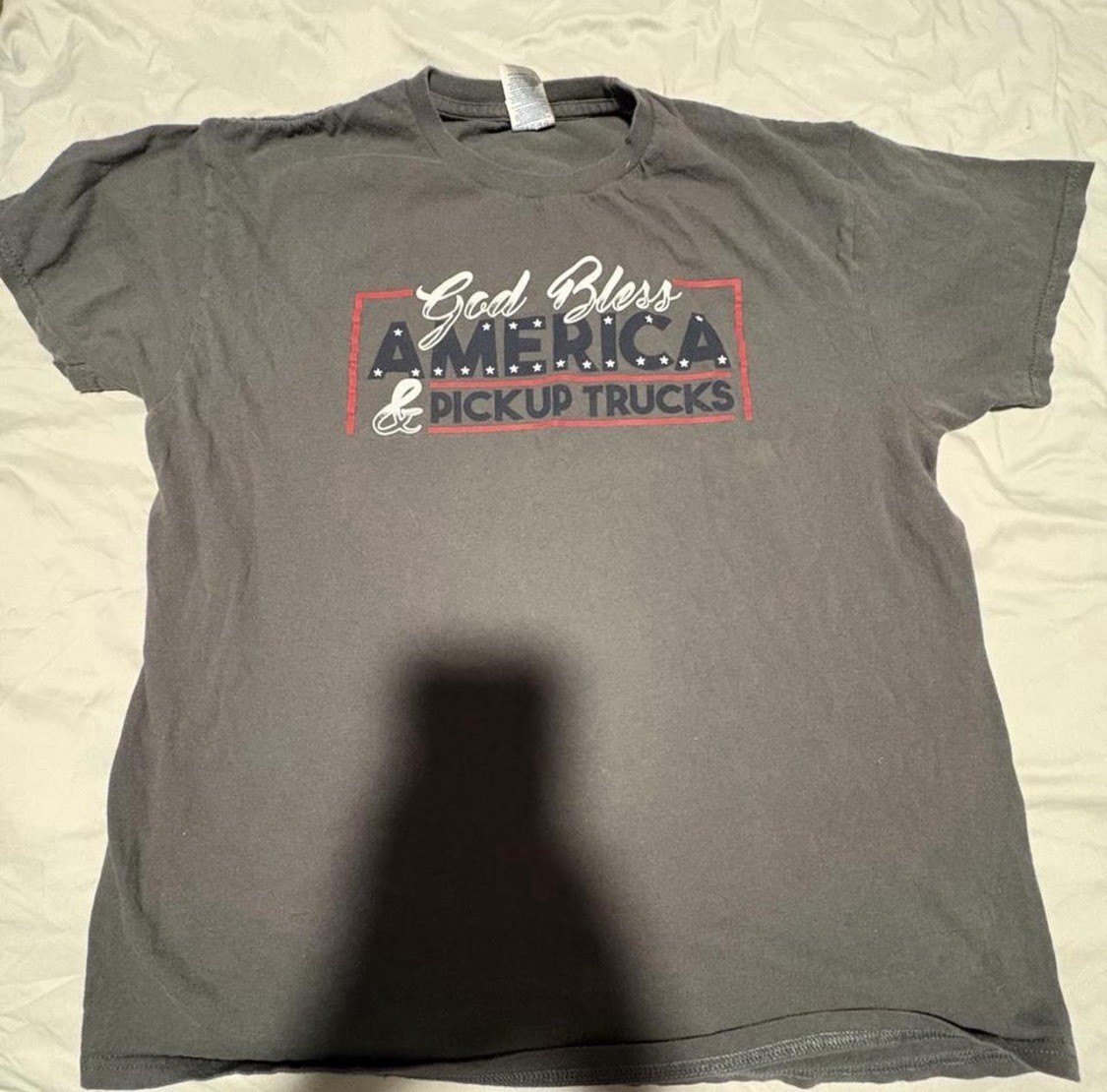 Delta Pro Weight Men’s Gray American Graphic Cotton Tee Crew Neck Short Sleeve L