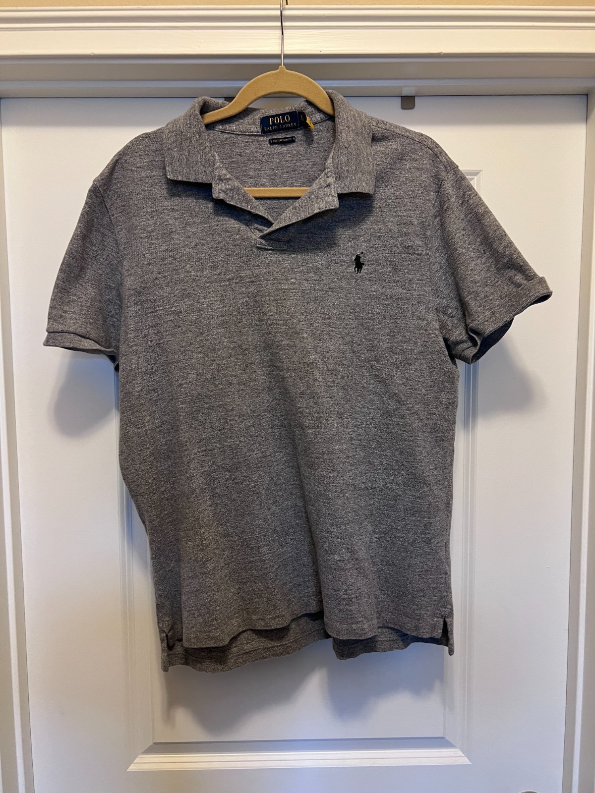 Polo Ralph Lauren Men’s XL Custom Slim Fit Gray Heather Polo Shirt Black Pony