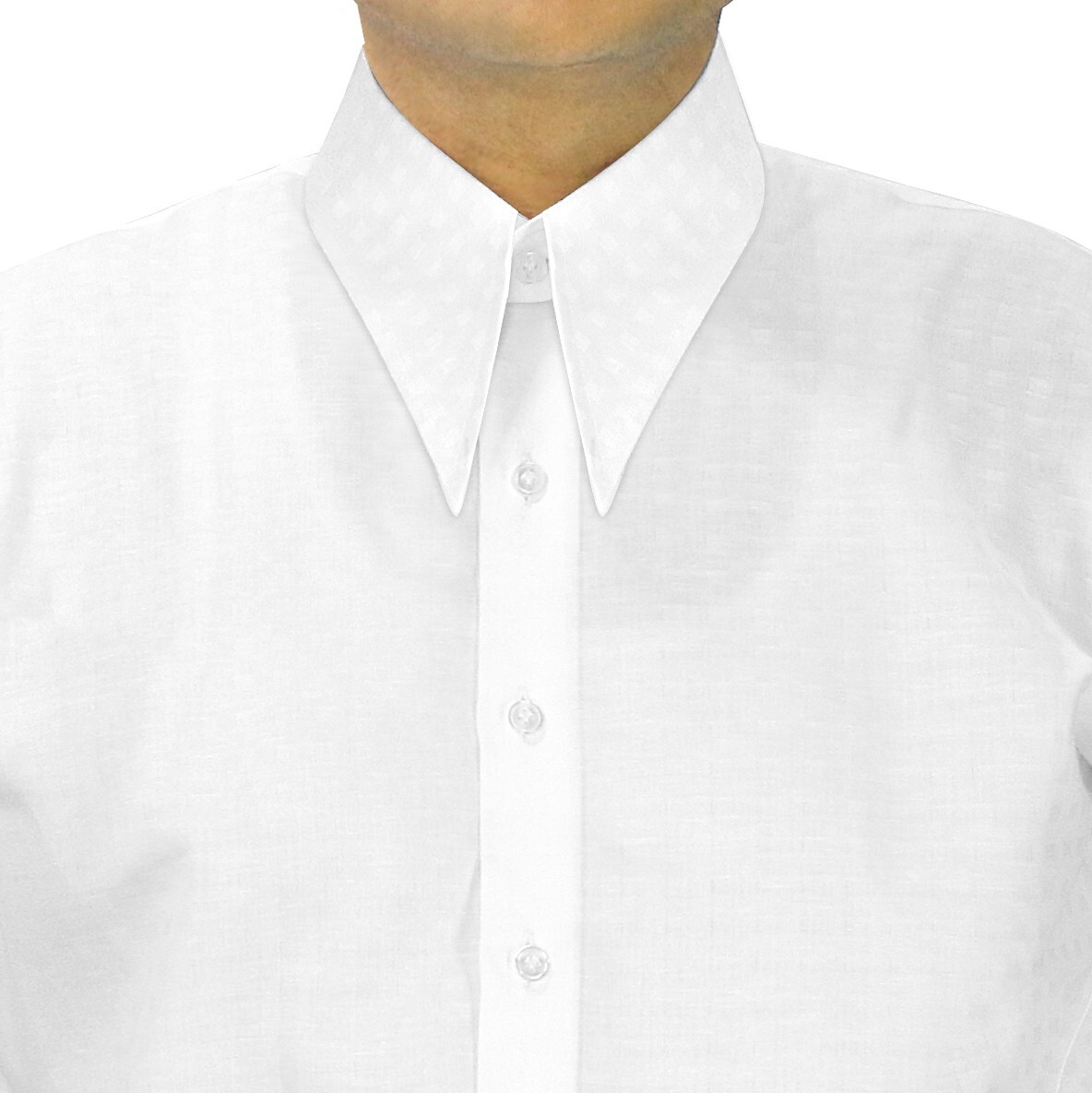Men’s Classic Sharp Spear Long Point Dagger Collar White Self Checks Dobby Shirt