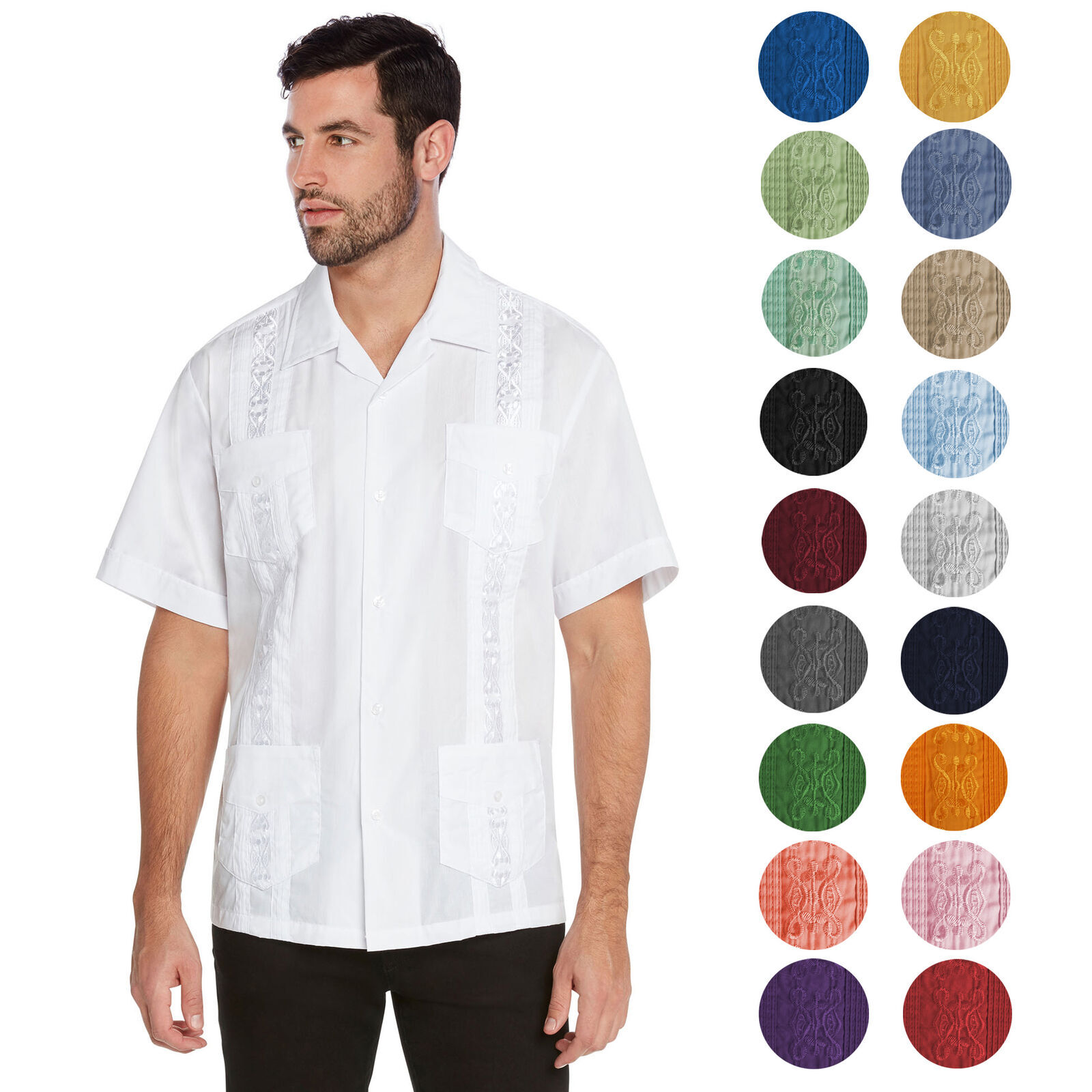 vkwear Men’s Guayabera Cuban Beach Wedding Casual Short Sleeve Dress Shirt