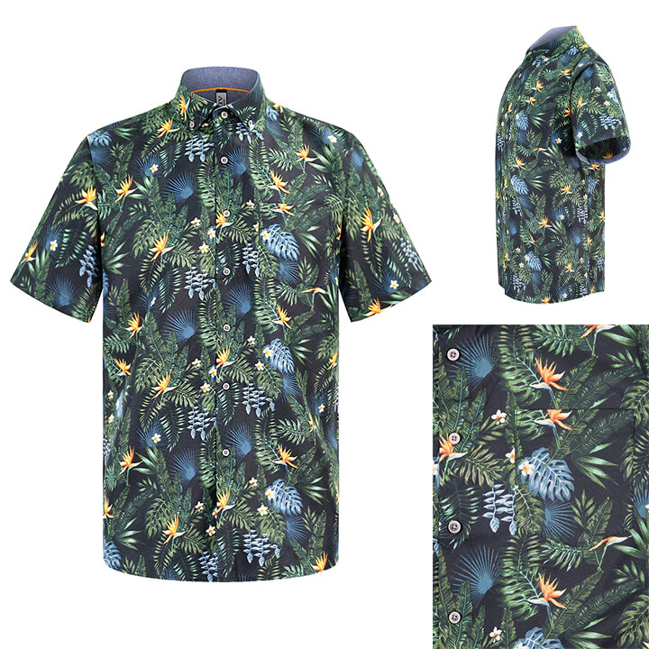 WEIV Men’s Casual Jungle Floral Print Button Down Short Sleeve Shirts WS7014